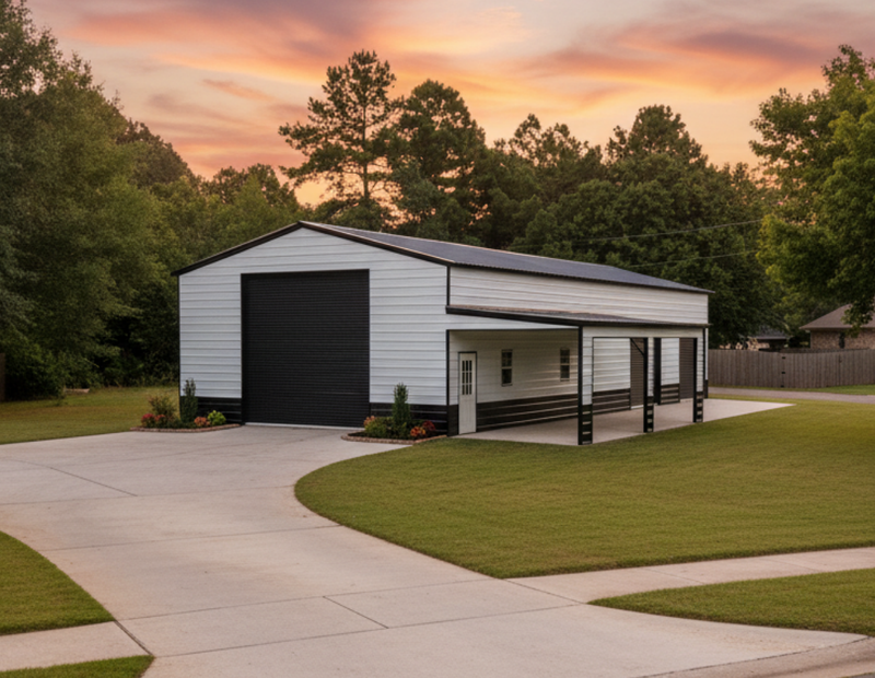 30'X50'X14' STEEL GARAGE WITH LEAN-TO