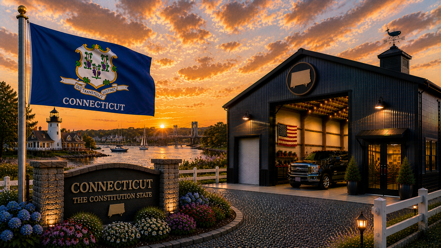 Custom metal buildings delivered and installed in Connecticut — steel garages and barns