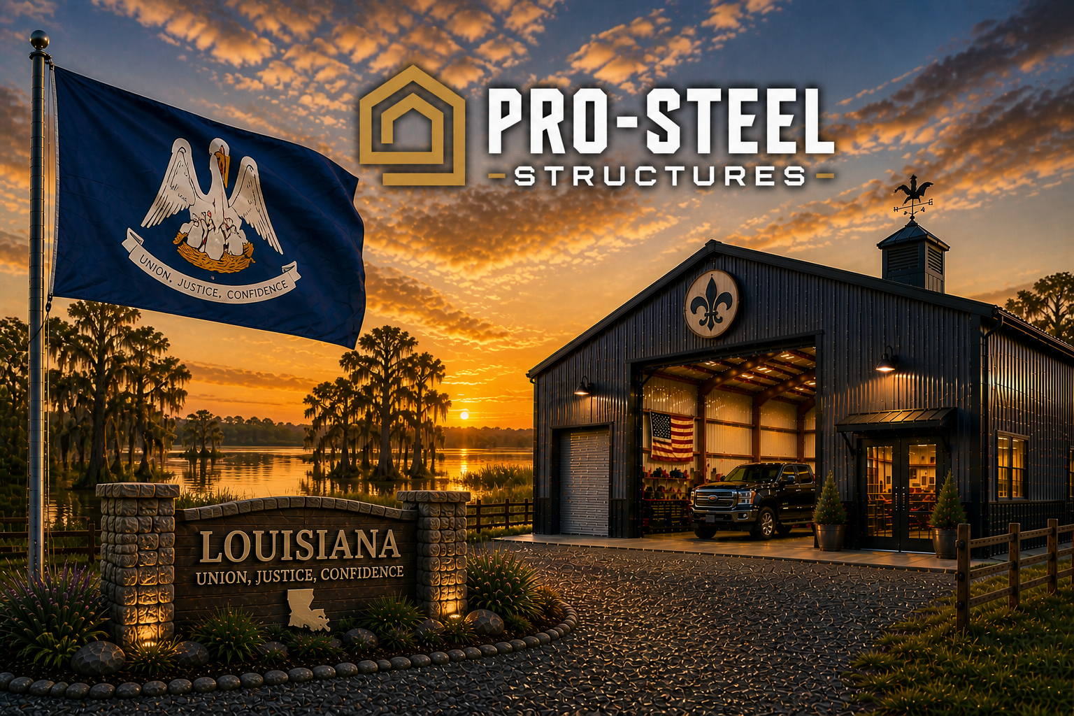 Custom metal buildings delivered and installed in Louisiana — steel garages and barns