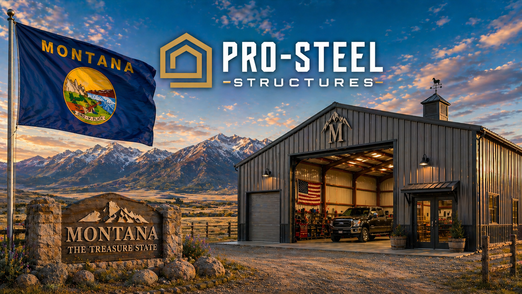 Custom metal buildings delivered and installed in Montana — steel garages and barns