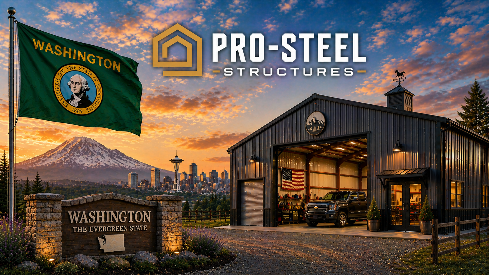 Custom metal buildings delivered and installed in Washington — steel garages and barns